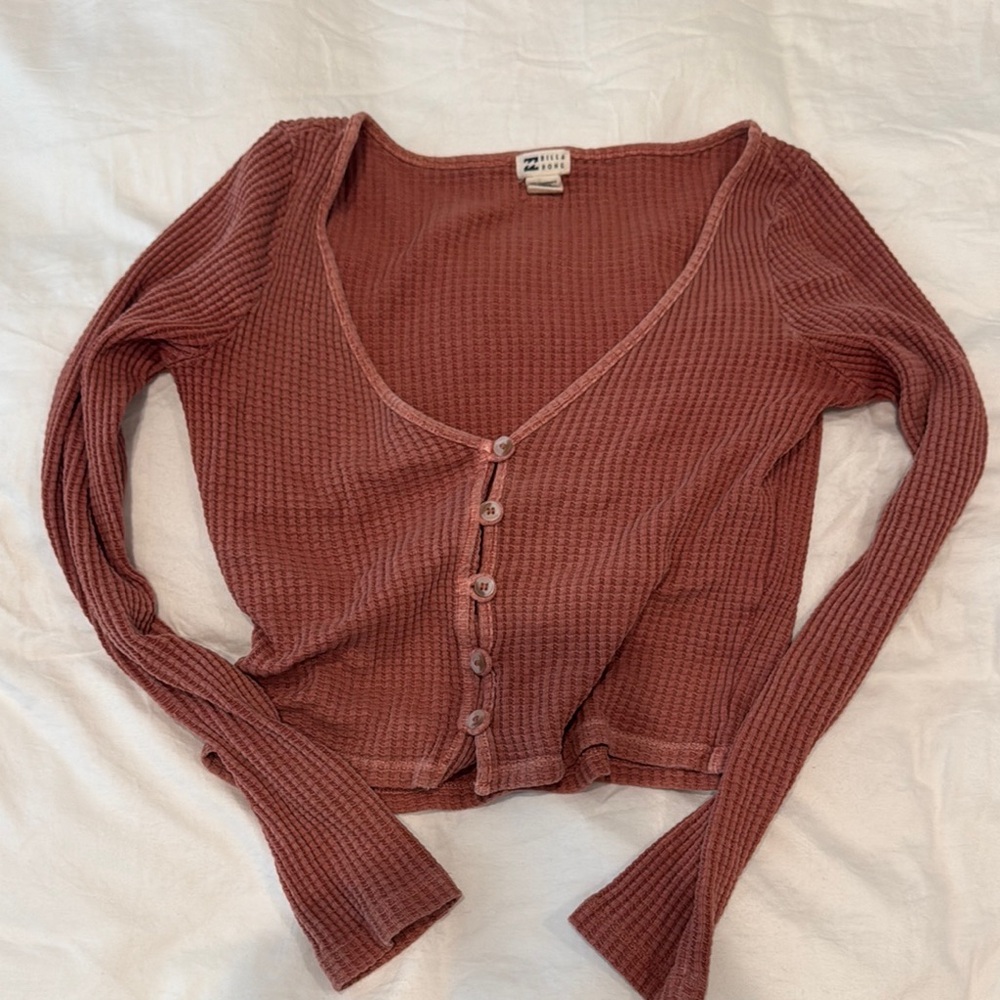 Billabong Brown Ribbed Buttoned Crop Blouse